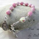 ✫PINK SWIRL✫  HANDCRAFTED DURANGA GLASS ONE DECADE TENNER ROSARY CHAPLET (Boxed)