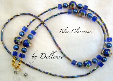 &acirc;�&laquo;BLUE CLOISONNE&acirc;�&laquo; BEADED EYEGLASSES SPECTACLES GLASSES CHAIN HOLDER CORD