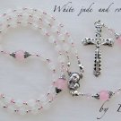 ✫WHITE JADE AND ROSE QUARTZ✫ HANDCRAFTED GEMSTONE ROSARY 6mm
