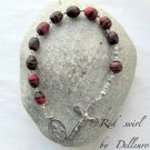 ✫RED SWIRL✫  HANDCRAFTED DURANGA GLASS ONE DECADE TENNER ROSARY CHAPLET (Boxed)