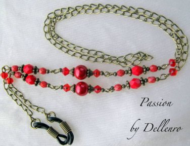 &acirc;�&laquo;PASSION&acirc;�&laquo; RED BEADED EYEGLASS GLASSES SPECTACLES CHAIN HOLDER CORD