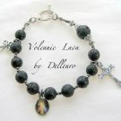 ✫VOLCANIC LAVA✫  UNISEX GENUINE BLACK LAVA HANDCRAFTED ROSARY BRACELET (Boxed)