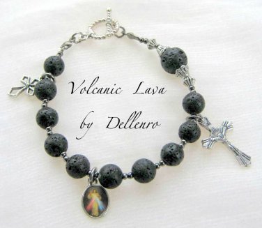 &acirc;�&laquo;VOLCANIC LAVA&acirc;�&laquo;  UNISEX GENUINE BLACK LAVA HANDCRAFTED ROSARY BRACELET (Boxed)