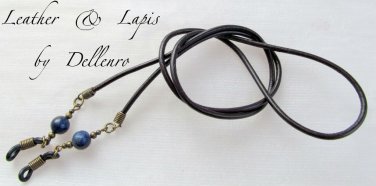 &acirc;�&laquo;LEATHER & LAPIS LAZULI&acirc;�&laquo; EYEGLASS GLASSES SPECTACLES CHAIN HOLDER  HOLDER CORD