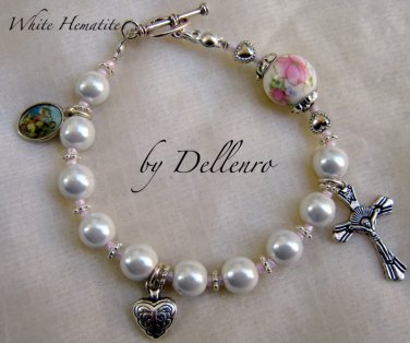 ~WHITE MAGNETIC HEMATITE~ HANDCRAFTED ROSARY BRACELET (GIFT BOXED)