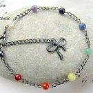 ✫9 CHAKRA✫ BLACK CHAIN GEMSTONE ANKLE CHAIN BRACELET ANKLET  9" & 2" EXTENDER