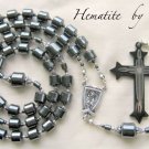 ✫HEMATITE✫ GEMSTONE MEN'S  BLACK DRUM SHAPED HANDCRAFTED ROSARY (Gift boxed)