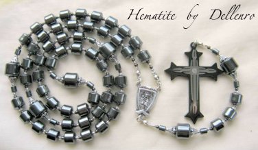 &acirc;�&laquo;HEMATITE&acirc;�&laquo; GEMSTONE MEN'S  BLACK DRUM SHAPED HANDCRAFTED ROSARY (Gift boxed)