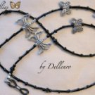 ✫BUTTERFLIES✫ BLACK SILVER BEADED EYEGLASS SPECTACLES GLASSES CHAIN  HOLDER