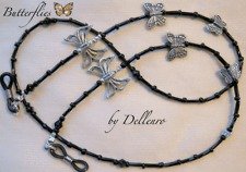 &acirc;�&laquo;BUTTERFLIES&acirc;�&laquo; BLACK SILVER BEADED EYEGLASS SPECTACLES GLASSES CHAIN  HOLDER