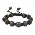 Adjustable Macrame Bracelet CZ and Tiger's Eye Beads 23156