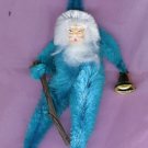 Chenille Santa BLUE  6.5  inch  clay face bell & switch