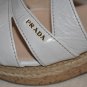 $678 PRADA LEATHER PATENT WHITE CORK WEDGE PLATFORM SANDALS SHOES ESPADRILLES