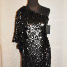 $198 BLOOMINGDALE'S AQUA MATT SEQUIN BLACK EVENING COCKTAIL PARTY DRESS 2 S