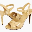 RALPH LAUREN KADRI WHEAT PATENT CROC NEUTRAL LEATHER PLATFORM SANDALS SHOES 8.5B