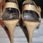 RALPH LAUREN KADRI WHEAT PATENT CROC NEUTRAL LEATHER PLATFORM SANDALS SHOES 8.5B