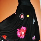 NEW NEIMAN MARCUS EXCLUSIVE FLORAL FLOWER EMBROIDERED BLACK SILK A LINE  SKIRT 4