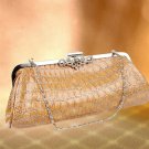 NEW CROCK-SKIN TAUPE CLUTCH W/SILVER CHAIN & RHINSTONE ACCENT