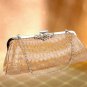 NEW CROCK-SKIN TAUPE CLUTCH W/SILVER CHAIN & RHINSTONE ACCENT