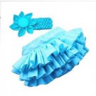 Cute Baby Girls' Blue Bloomer Ruffle skirt With Head-band -Set.  Fits 6-12months