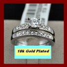 18k Gold Plated CZ Accent Wedding/engagement solitaire Ring Set -Sz 8