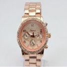Geneva 'Boyfriend' Ladies Crystal Steel Rose Gold Wrist Watch