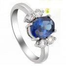 18k White Gold Plated Blue Sapphire Topaz Stone Women's Ring Siz 6