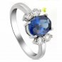 18k White Gold Plated Blue Sapphire Topaz Stone Women's Ring Siz 6