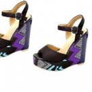 Womens Black PLATFORM WEDGE SANDALS SHOES Sz- 8