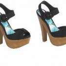 Women's  One-Band Ankle Strap Black Platform Heel shoes - Size 10 .