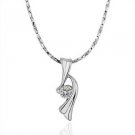 18k white Gold Plated Necklace Twist Pendant w/t Swarovski Stone