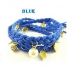 Braided Leather Royal Blue Bracelet Wristband Strand