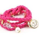 Braided Leather Pink Bracelet Wristband Strand .