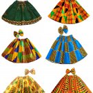 2 Pcs African Print Kids Kente Ankara Above Knee Skirt & Clip Bow