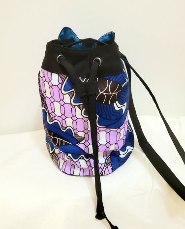African Print Ankara  Drawstring Bucket Tote Bag Handbag