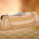 New Beige Tan Clutch Purse With silver Chain & Rhinestone Accent