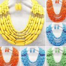 African Fashion Wedding Multilayers Acrylic Beads Necklace & Earring Set