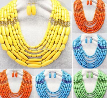 African Fashion Wedding Multilayers Acrylic Beads Necklace & Earring Set