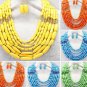 African Fashion Wedding Multilayers Acrylic Beads Necklace & Earring Set