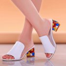 Women's Crystal Peep Toe Heels Slides White Sandals Shoe Sizes 8.5, 9.5, 10.5