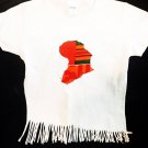 African Map Women's Kente Ankara White Fringed T-Shirt With Stones - M
