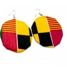 African Print Ankara Prints Hook Earrings - 2.5" inch (50mm) . Yellow Kente