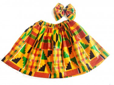 2 Pcs African Print Kids Kente 2 Skirt Clip Bow. Sz  3t, 4T