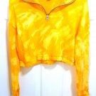 Gold Yellow Tie Dye/Bleached Zip Neck Cropped Sweatshirt. Long Sleeve M, L  XL