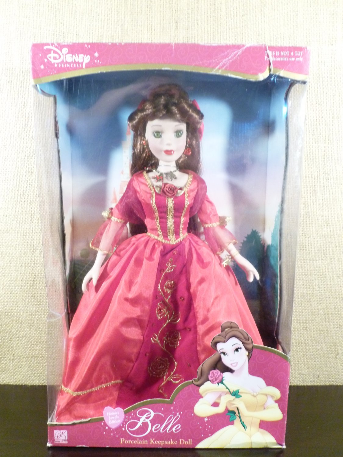 DISNEY BELLE PORCELAIN KEEPSAKE 17" DOLL HOLIDAY JEWELS EDITION