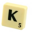 Scrabble Tile Pin Badge. Letter K. Green on Cream Tile