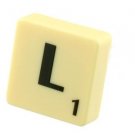 Scrabble Tile Pin Badge. Letter L. Green on Cream Tile