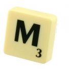 Scrabble Tile Pin Badge. Letter M. Green on Cream Tile