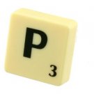 Scrabble Tile Pin Badge. Letter P. Green on Cream Tile