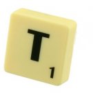 Scrabble Tile Pin Badge. Letter T. Green on Cream Tile